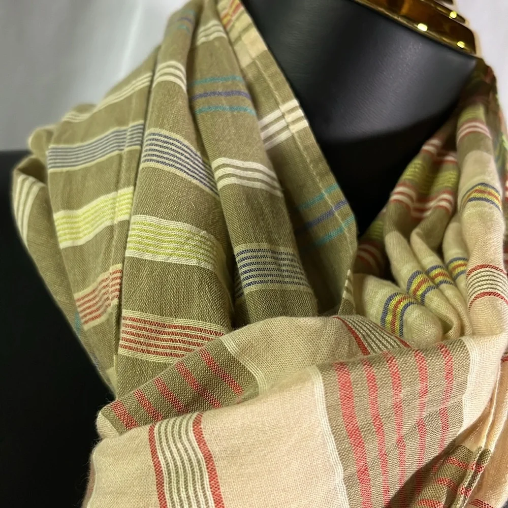 Gap Multicolor Striped Cotton Blend Lightweight Fringe Scarf